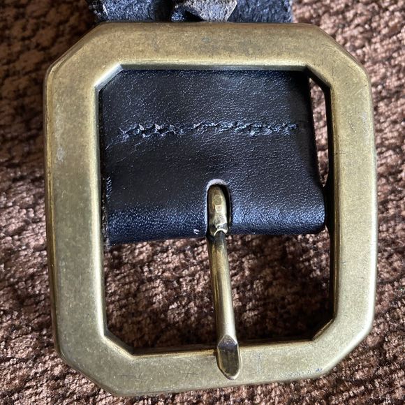 Lucky Brand BohoFiber Stitched Genuine Leather Belt 32”-36” Black With tan Fiber - Picture 6 of 9